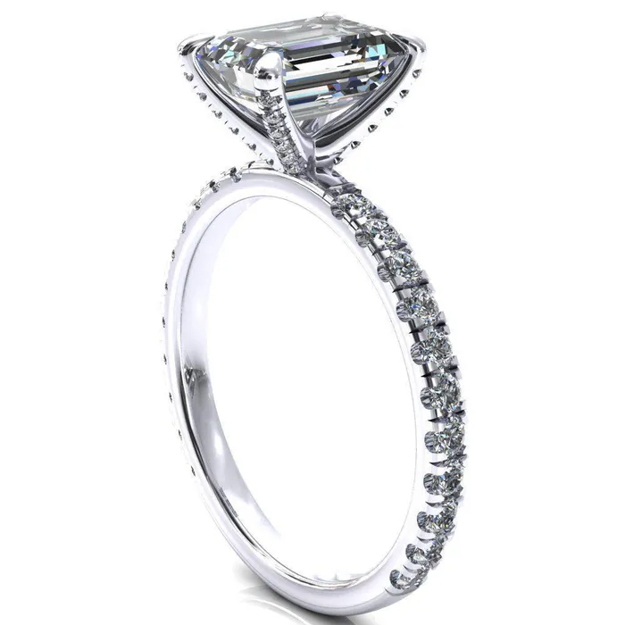 Rings Alessi Emerald Moissanite 4 Claw Prong 34 Micro Pave Engagement Ring Fire Brilliance 
