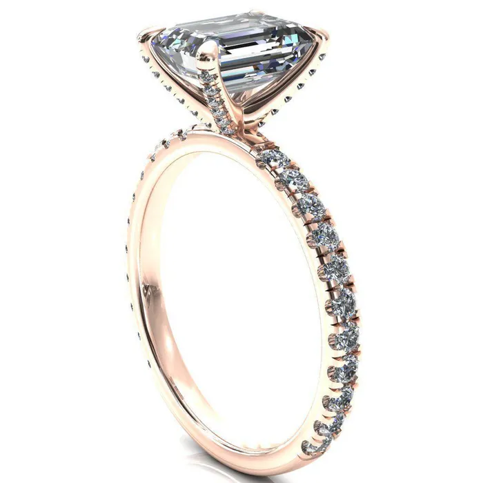 Rings Alessi Emerald Moissanite 4 Claw Prong 34 Micro Pave Engagement Ring Fire Brilliance 