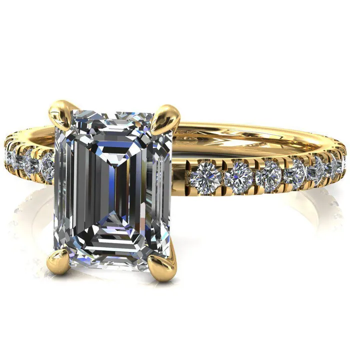 Rings Alessi Emerald Moissanite 4 Claw Prong 34 Micro Pave Engagement Ring Fire Brilliance 