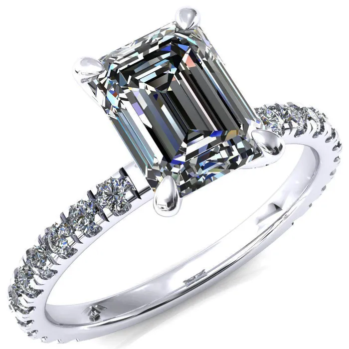Rings Alessi Emerald Moissanite 4 Claw Prong 34 Micro Pave Engagement Ring Fire Brilliance 