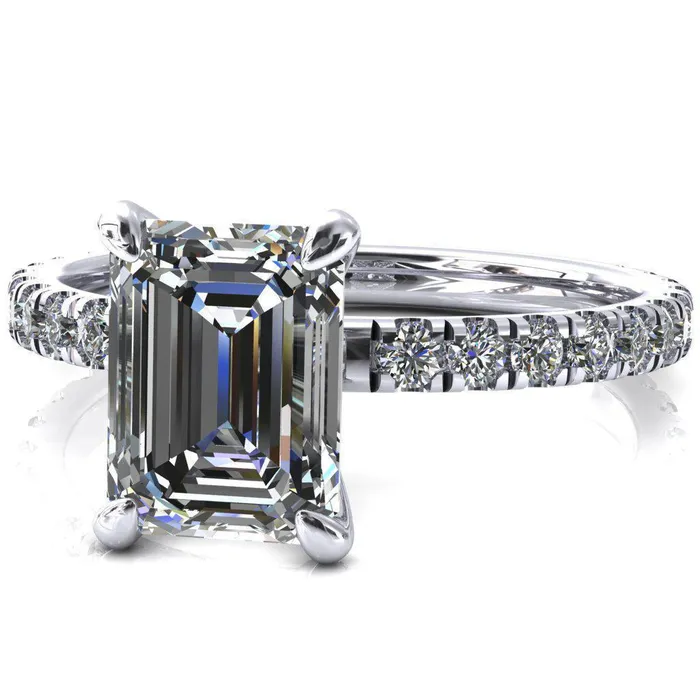 Rings Alessi Emerald Moissanite 4 Claw Prong 34 Micro Pave Engagement Ring Fire Brilliance 
