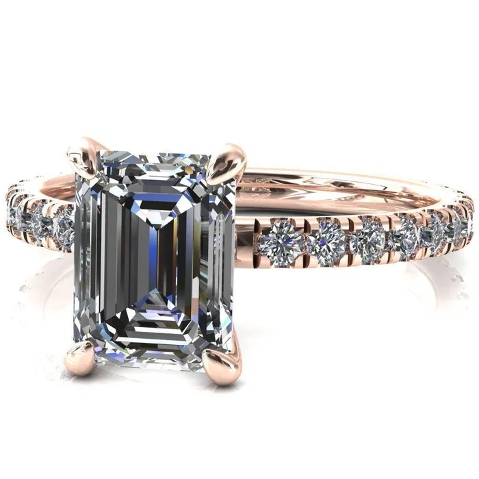 Rings Alessi Emerald Moissanite 4 Claw Prong 34 Micro Pave Engagement Ring Fire Brilliance 