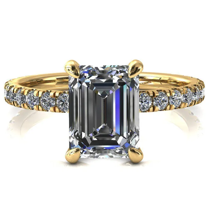 Rings Alessi Emerald Moissanite 4 Claw Prong 34 Micro Pave Engagement Ring Fire Brilliance 