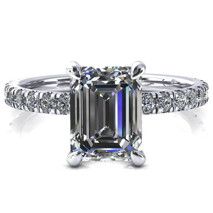 Rings Alessi Emerald Moissanite 4 Claw Prong 34 Micro Pave Engagement Ring Fire Brilliance 