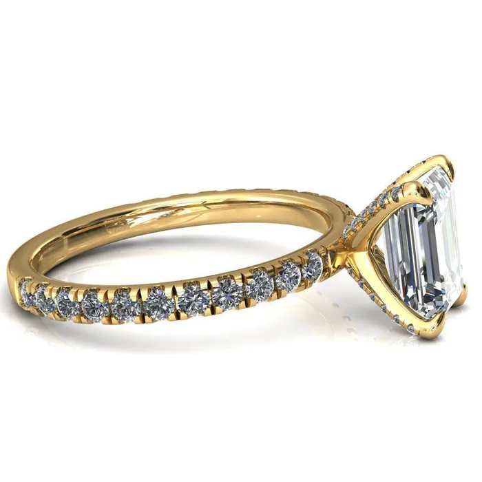 Rings Alessi Emerald Moissanite 4 Claw Prong 34 Micro Pave Engagement Ring Fire Brilliance 