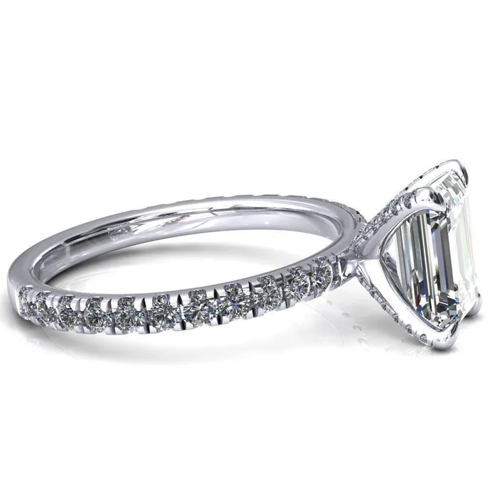 Rings Alessi Emerald Moissanite 4 Claw Prong 34 Micro Pave Engagement Ring Fire Brilliance 