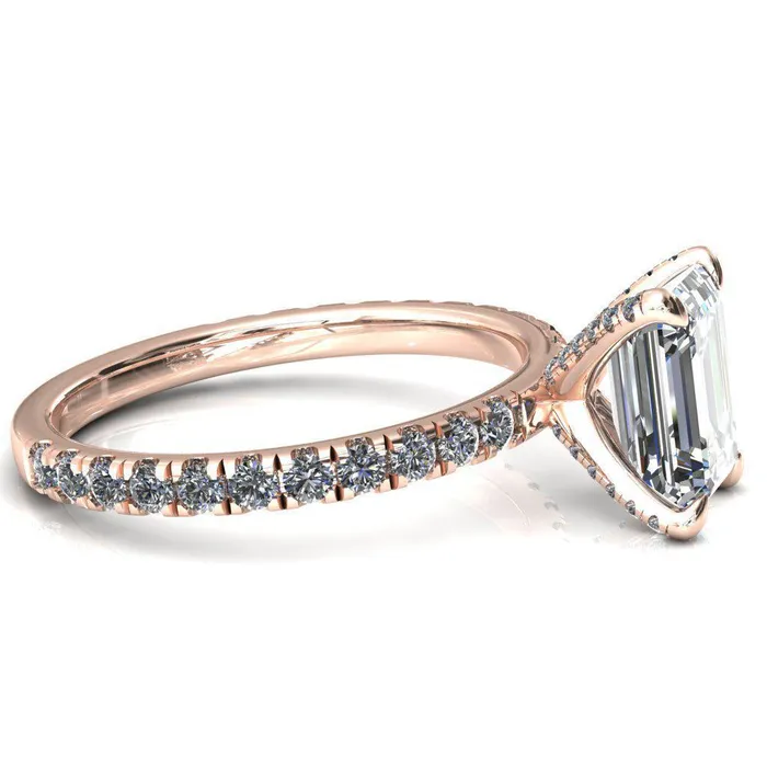 Rings Alessi Emerald Moissanite 4 Claw Prong 34 Micro Pave Engagement Ring Fire Brilliance 