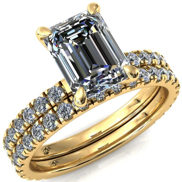 Rings Alessi Emerald Moissanite 4 Claw Prong 34 Micro Pave Engagement Ring Fire Brilliance 