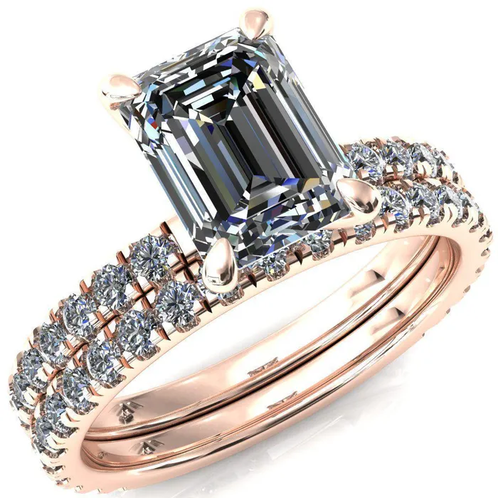 Rings Alessi Emerald Moissanite 4 Claw Prong 34 Micro Pave Engagement Ring Fire Brilliance 