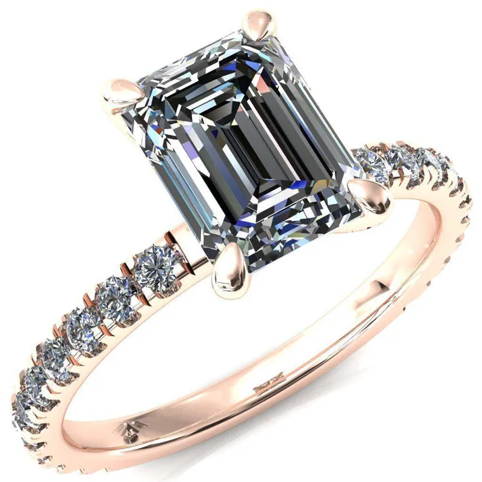 Rings Alessi Emerald Moissanite 4 Claw Prong 34 Micro Pave Engagement Ring Fire Brilliance 