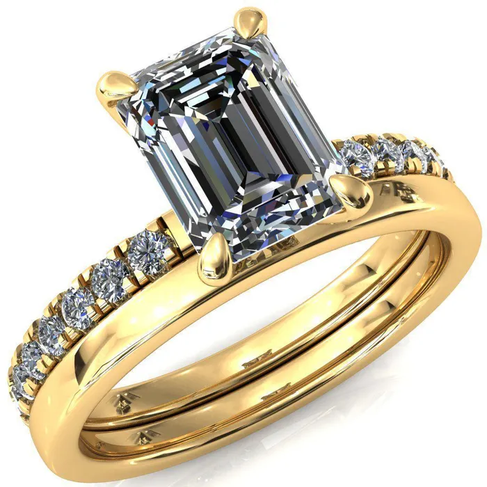 Rings Alessi Emerald Moissanite 4 Claw Prong 34 Micro Pave Engagement Ring Fire Brilliance 