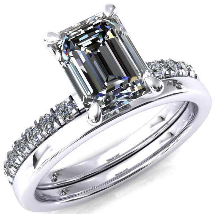 Rings Alessi Emerald Moissanite 4 Claw Prong 34 Micro Pave Engagement Ring Fire Brilliance 