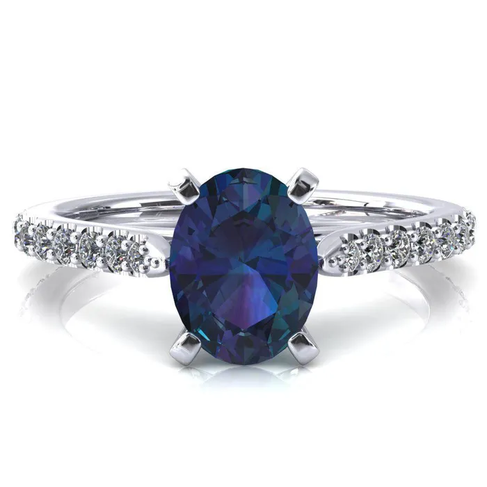 Rings Fire Brilliance Kelsy Oval Alexandrite 4 Prong 34 Shared Scalloped Inverted Cathedral Ring