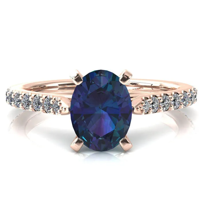 Rings Fire Brilliance Kelsy Oval Alexandrite 4 Prong 34 Shared Scalloped Inverted Cathedral Ring