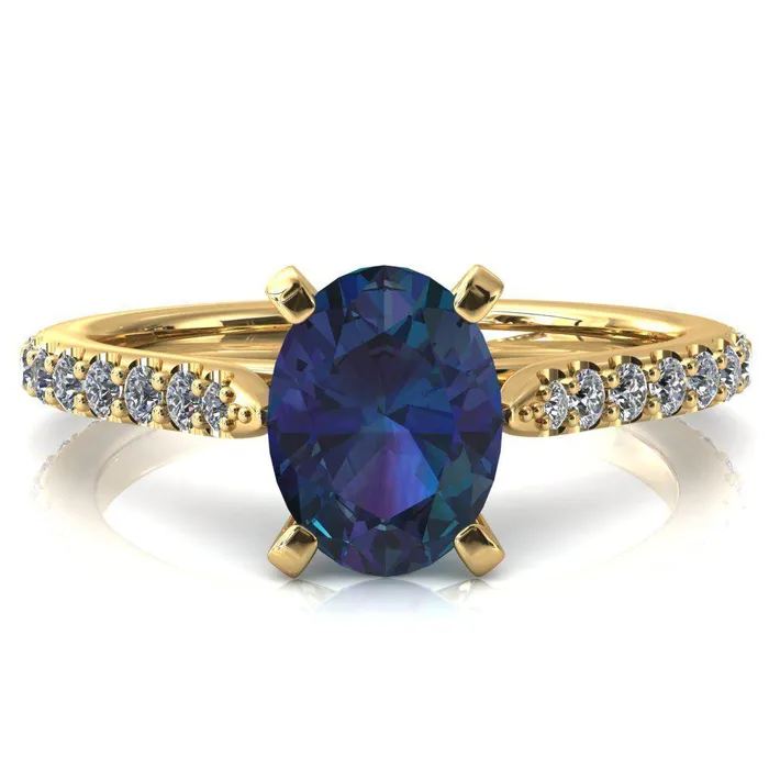 Rings Fire Brilliance Kelsy Oval Alexandrite 4 Prong 34 Shared Scalloped Inverted Cathedral Ring