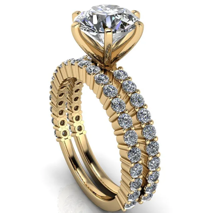 Rings Fire Brilliance Melina Round Center Stone 6 Prong Shared Prong Shank Engagement Ring