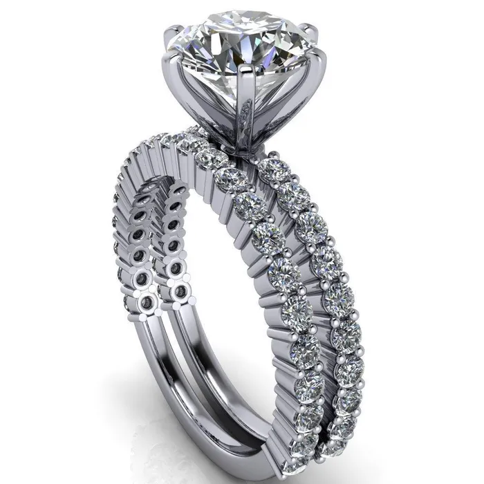 Rings Fire Brilliance Melina Round Center Stone 6 Prong Shared Prong Shank Engagement Ring