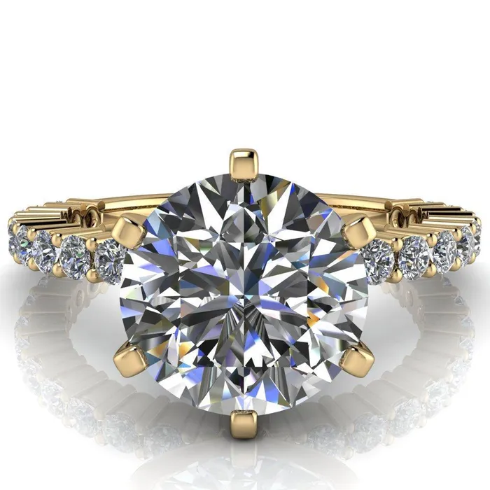 Rings Fire Brilliance Melina Round Center Stone 6 Prong Shared Prong Shank Engagement Ring