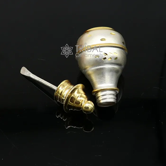 TRIBAL ORNAMENTS Rings 925 Sterling silver handmade gold tone trinket box Silver container box casket box Sindoor box enamel work customized gifting box stb768