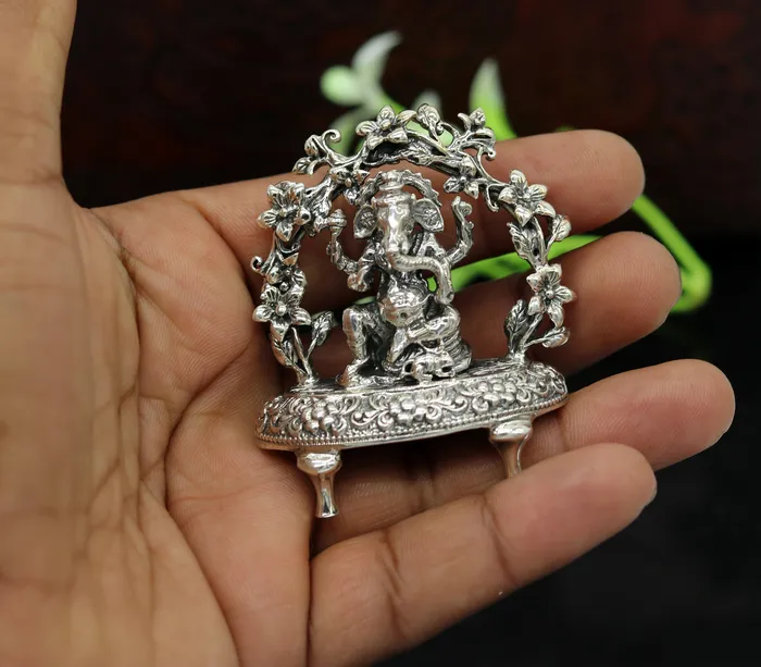 TRIBAL ORNAMENTS Rings 925 Sterling silver Lord Ganesh Idol Pooja Articles Indian Silver Idols handcrafted Lord Ganesh statue sculpture amazing gifting art su03