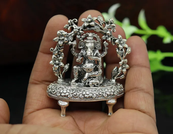 TRIBAL ORNAMENTS Rings 925 Sterling silver Lord Ganesh Idol Pooja Articles Indian Silver Idols handcrafted Lord Ganesh statue sculpture amazing gifting art su03