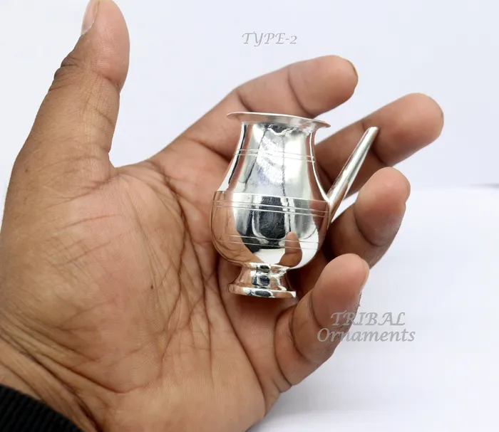 TribalOrnaments Rings 925 sterling silver handmade plain small karwa chauth Kalash unique silver puja article water or milk shiva Abhishek kalash pot india sv268