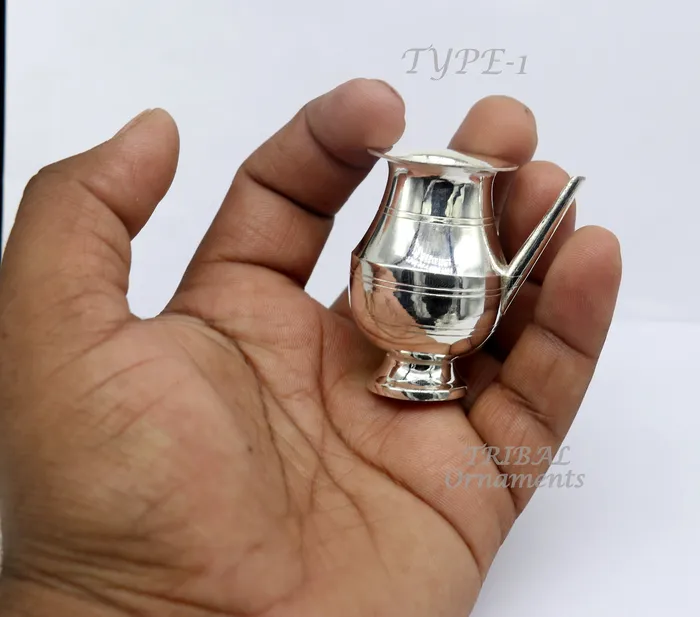 TribalOrnaments Rings 925 sterling silver handmade plain small karwa chauth Kalash unique silver puja article water or milk shiva Abhishek kalash pot india sv268