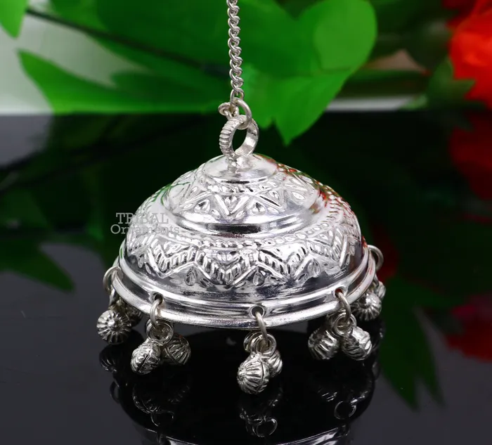 Vintage style handmade sterling silver hindu lord umbrella chhatar chattra with amazing hanging jingle bells best temple article su752 TRIBAL ORNAMENTS Necklaces Vintage style handmade sterling silver hindu lord umbrella chhatar chattra with amazing hanging jingle bells best temple article su752 TRIBAL ORNAMENTS Necklaces