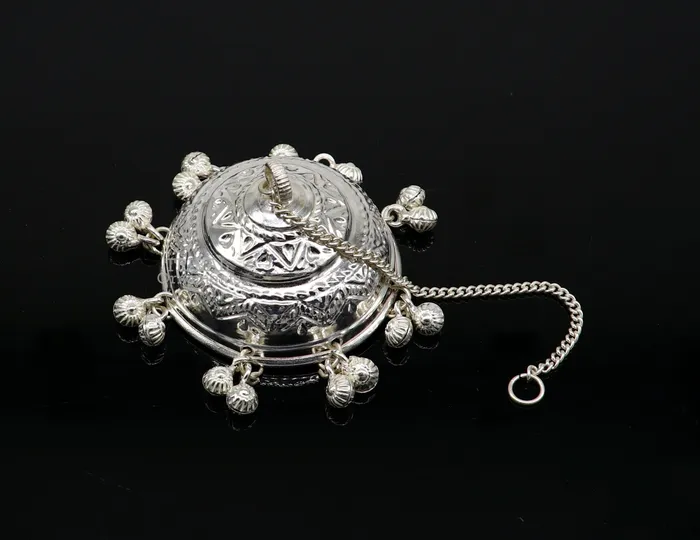Vintage style handmade sterling silver hindu lord umbrella chhatar chattra with amazing hanging jingle bells best temple article su752 TRIBAL ORNAMENTS Necklaces