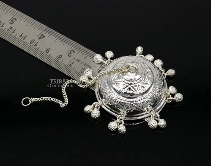 Vintage style handmade sterling silver hindu lord umbrella chhatar chattra with amazing hanging jingle bells best temple article su752 TRIBAL ORNAMENTS Necklaces