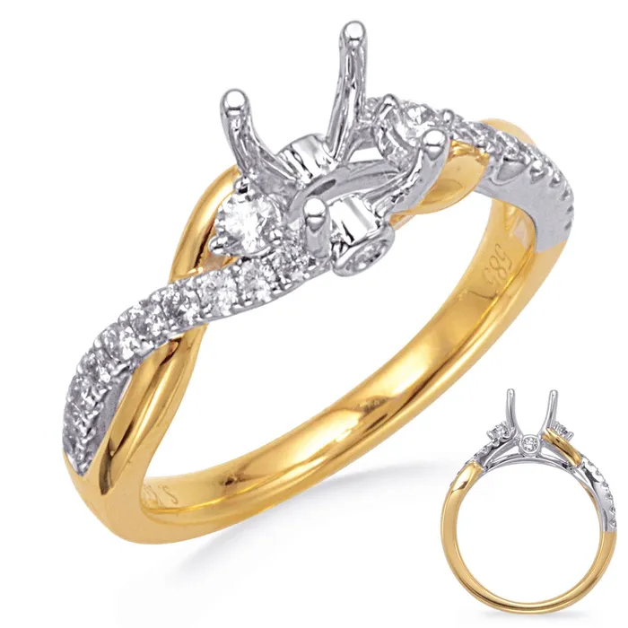 14K Yellow and White Gold Semi Mount Crossover Diamond Ring with Diamonds on Profile Engagement Collections Rings 14K Yellow and White Gold Semi Mount Crossover Diamond Ring with Diamonds on Profile Engagement Collections Rings