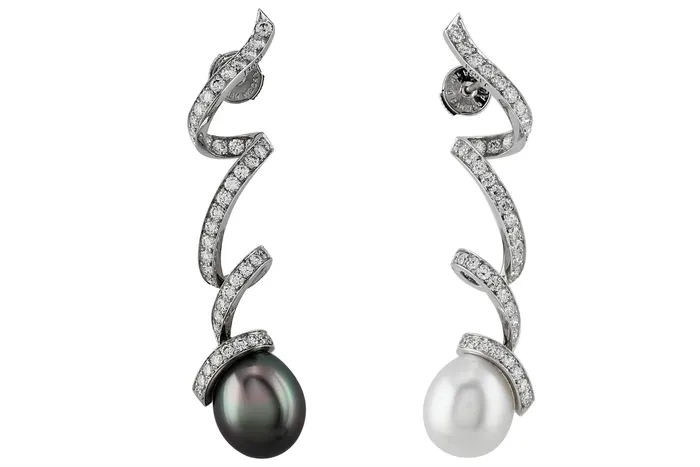 18k White Gold Diamond Pearl Drop Earrings CJ Charles Jewelers Earrings