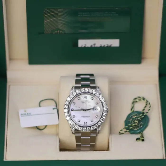 Bracelets Rolex Datejust 41mm Ref 126300 White Mother of Pearl Diamond Dial Diamond Bezel Stainless Steel Oyster Bracelet Mens Watch Rolex