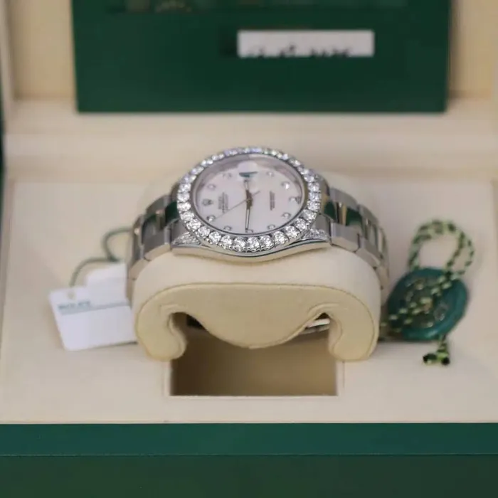 Bracelets Rolex Datejust 41mm Ref 126300 White Mother of Pearl Diamond Dial Diamond Bezel Stainless Steel Oyster Bracelet Mens Watch Rolex