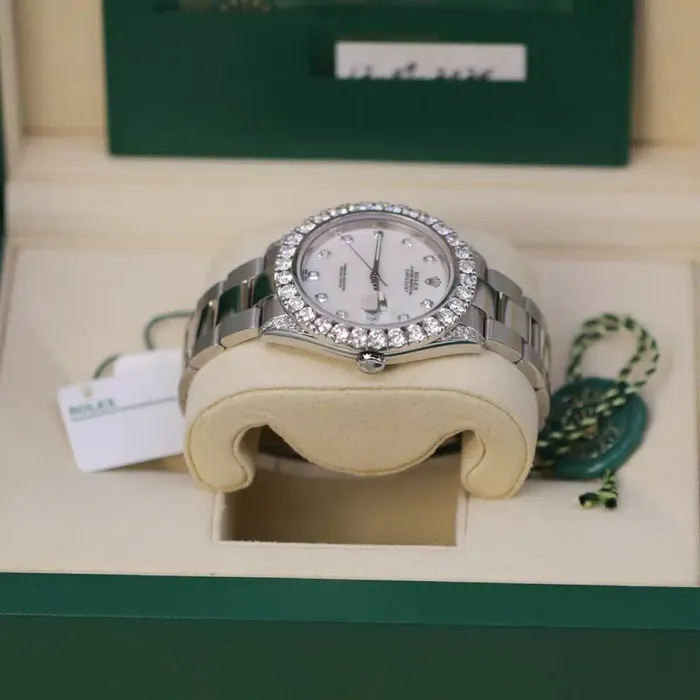 Bracelets Rolex Datejust 41mm Ref 126300 White Mother of Pearl Diamond Dial Diamond Bezel Stainless Steel Oyster Bracelet Mens Watch Rolex