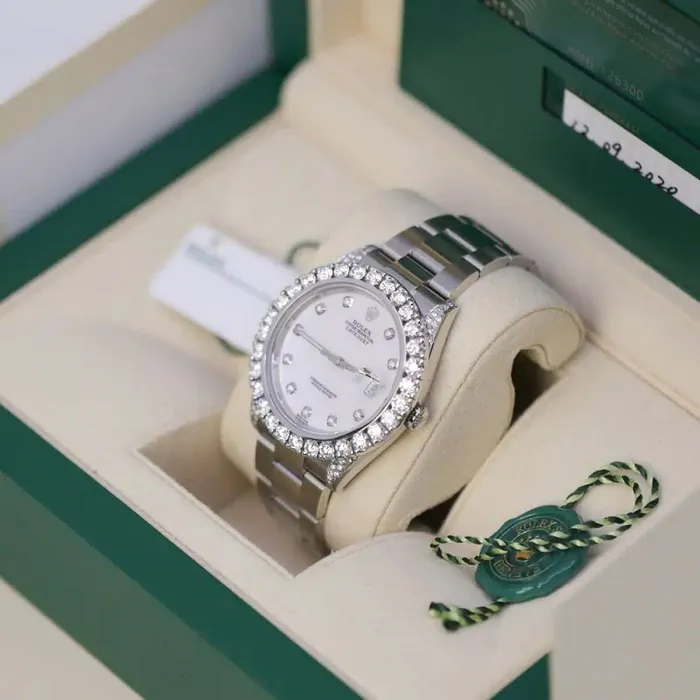 Bracelets Rolex Datejust 41mm Ref 126300 White Mother of Pearl Diamond Dial Diamond Bezel Stainless Steel Oyster Bracelet Mens Watch Rolex