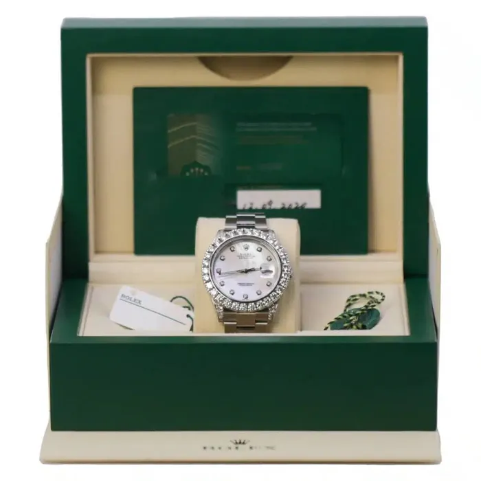 Bracelets Rolex Datejust 41mm Ref 126300 White Mother of Pearl Diamond Dial Diamond Bezel Stainless Steel Oyster Bracelet Mens Watch Rolex