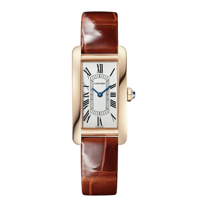 Cartier Earrings Cartier Tank Americaine 354mm Watch Ref WGTA0133 Silver Roman Dial in 18K Rose Gold Case Brown Alligator Strap