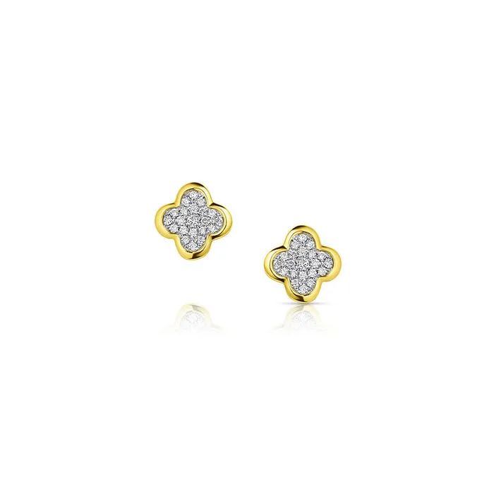 CJ Charles Jewelers Earrings 18kt Yellow Gold Pav Diamond Quatrefoil Stud Earrings CJ Charles Jewelers Earrings 18kt Yellow Gold Pav Diamond Quatrefoil Stud Earrings