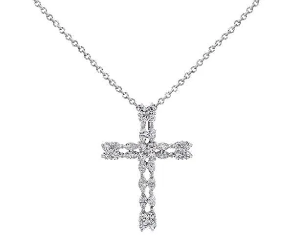 CJ Charles Jewelers PreStyled Sets 18k White Gold Diamond Cross Pendant Chain