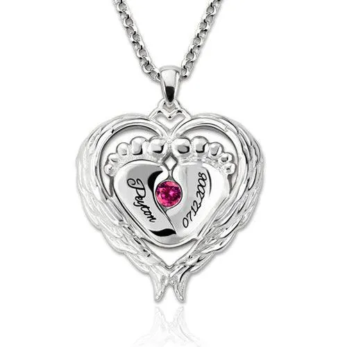 Customizable Birthstone Baby Feet Pendant with HeartShaped Angel Wings Sterling Silver Necklace for Mothers Belbren Necklaces Customizable Birthstone Baby Feet Pendant with HeartShaped Angel Wings Sterling Silver Necklace for Mothers Belbren Necklaces