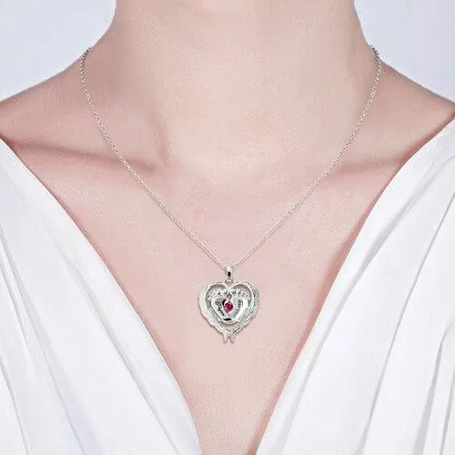 Customizable Birthstone Baby Feet Pendant with HeartShaped Angel Wings Sterling Silver Necklace for Mothers Belbren Necklaces