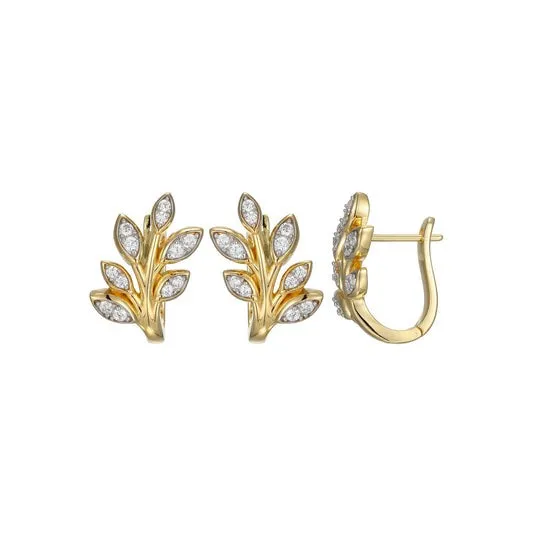 CZ Leaf Gold Plated Silver Earrings Croghans Earrings