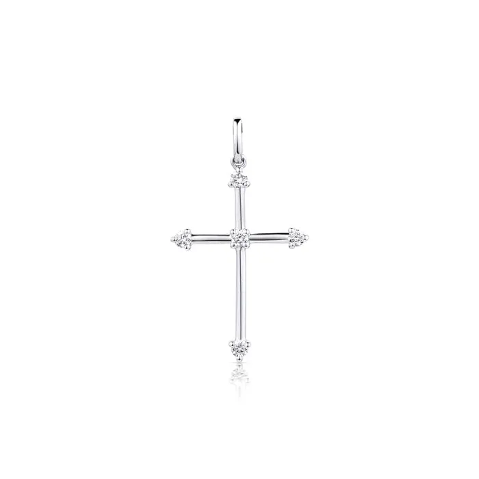 Necklaces CJ Charles Jewelers 18kt White Gold 5 Diamond Cross Pendant