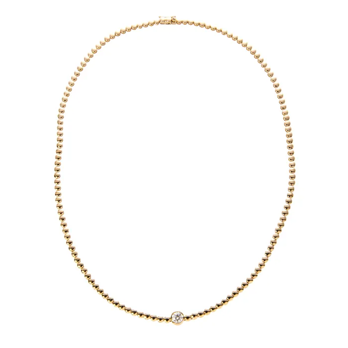 Necklaces Croghans Diamond Bezel Bead 14K Yellow Gold Tennis Necklace