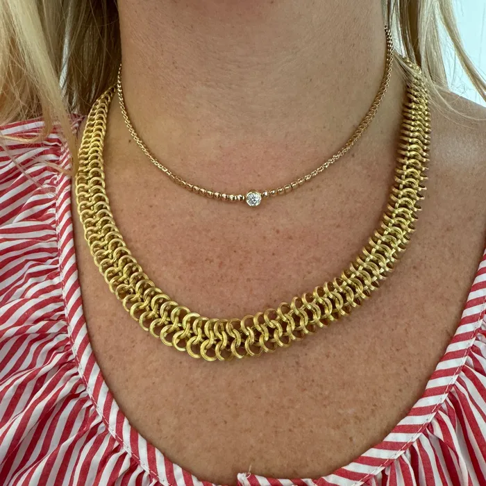 Necklaces Croghans Diamond Bezel Bead 14K Yellow Gold Tennis Necklace