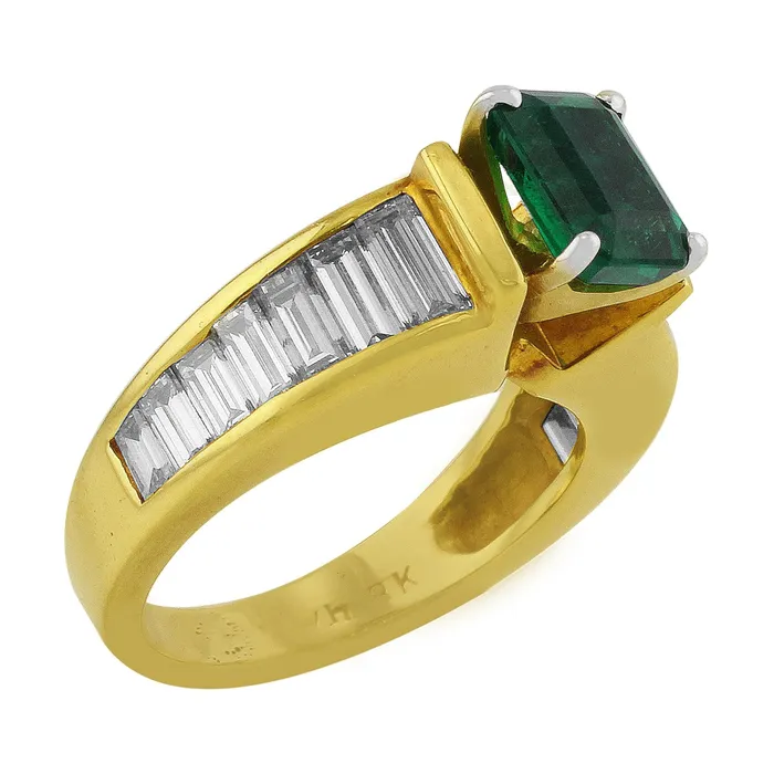 Rings CJ Charles Jewelers Estate Emerald Channel Set Diamond Ring Rings CJ Charles Jewelers Estate Emerald Channel Set Diamond Ring