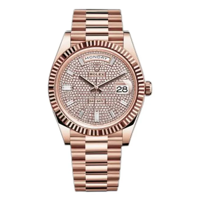 Rolex Bracelets Rolex Day Date 40mm Ref 2282350036 Pave Diamond Dial Fluted Bezel 18K Rose Gold President Bracelet Mens Watch Rolex Bracelets Rolex Day Date 40mm Ref 2282350036 Pave Diamond Dial Fluted Bezel 18K Rose Gold President Bracelet Mens Watch