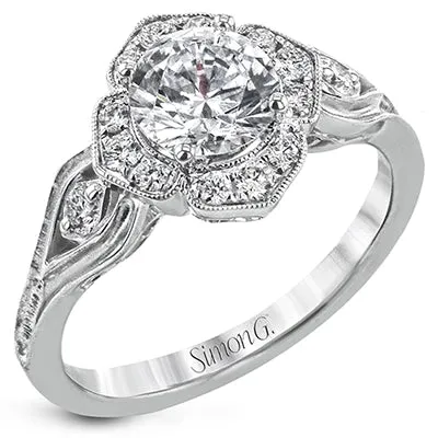 Simon G Rings Simon G 18K White Gold Semi Mount Diamond Ring with Beaded Halo Simon G Rings Simon G 18K White Gold Semi Mount Diamond Ring with Beaded Halo