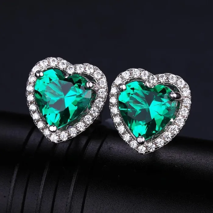 850 Ct Halo Heart Cut Green Emerald With Natural Earth Mined Diamond Stud Earring GB Earrings 850 Ct Halo Heart Cut Green Emerald With Natural Earth Mined Diamond Stud Earring GB Earrings